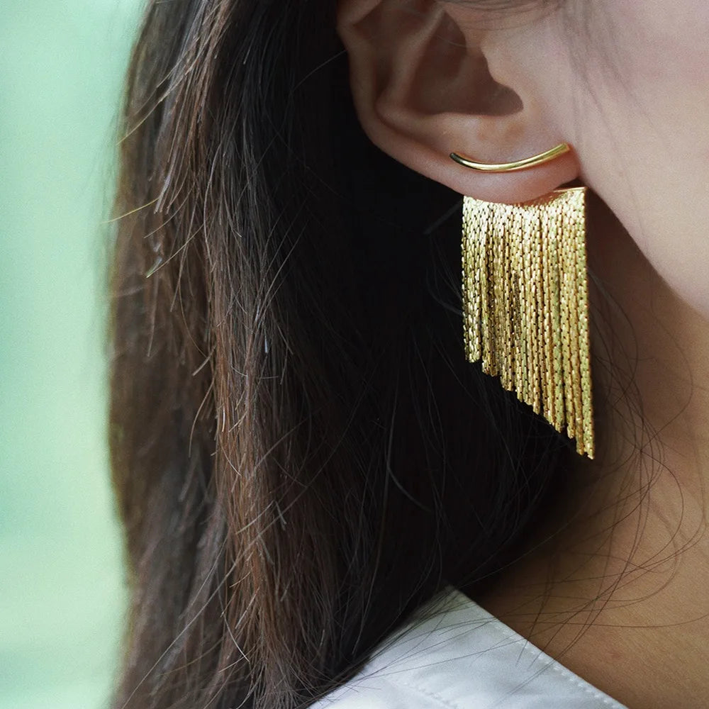 Fashion Dangle Earrings Long Bling Gold Color Tassel Earrings for Women