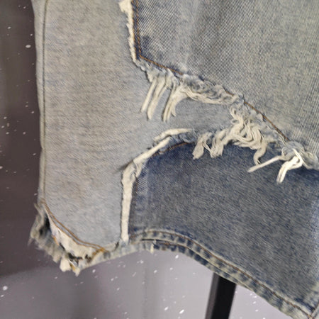 2026 Summer Pentagram Pattern Men's  Mid Length Denim Shorts American High Street Straight