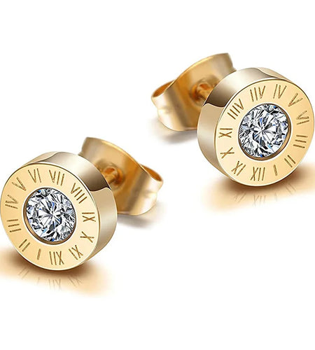 Fashion New Stainless Steel Acrylic Crystal Stud Jewelry Vintage Roman Numerals Small Earring