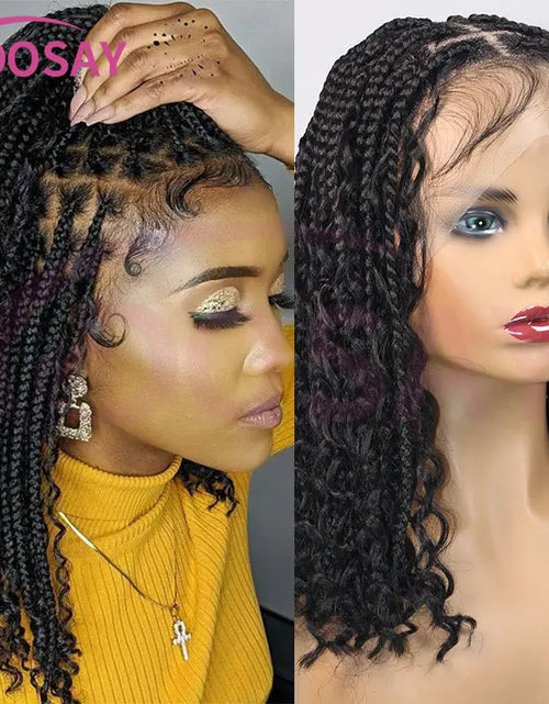 Load image into Gallery viewer, 12&quot; Synthetic Short Bohemian Boho Braided Wigs Full Lace Front Braiding Wig For Black Women Curly Knotless Bob Braids Locs Wigs
