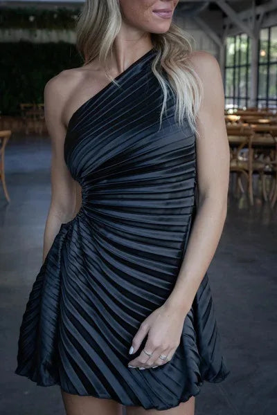 Women Pleated One Shoulder Sleeveless Cutout Waist Dress 2025 Evening Sexy Club Party Evening High Street Dresses
