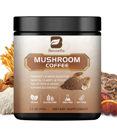 10 in 1 Mushroom Coffee Mixed Reishi & Lion's Mane Mushrooms Support Immunity and Focus Health Boost Memory 70g NO-GMO