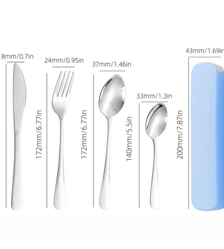 4 Pieces of Knives, Forks, Spoons and Tableware, Tableware with Storage Box, Portable Tableware
