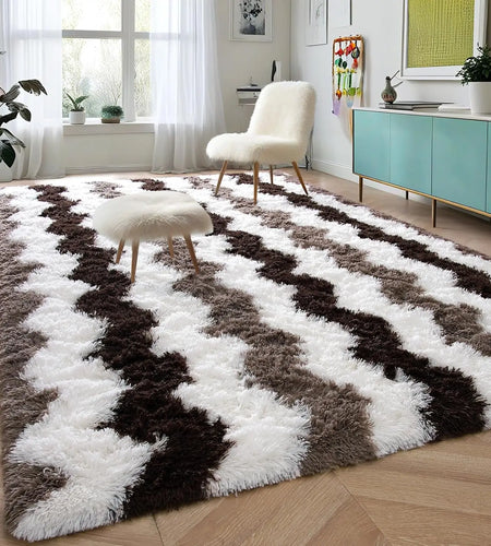 Soft Shaggy Rugs Plush Area Rugs for Living Room Bedroom Fluffy Carpets Home Decor,5x8ft,Stripe Brown