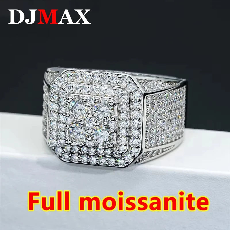 Full Moissanite Diamond Men's Solid Big Ring