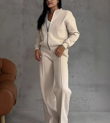 Fashion Jacket Pant Women 2 Pieces Set Casual Long Sleeve Zipper Solid Sweatshirt Trousers Suit