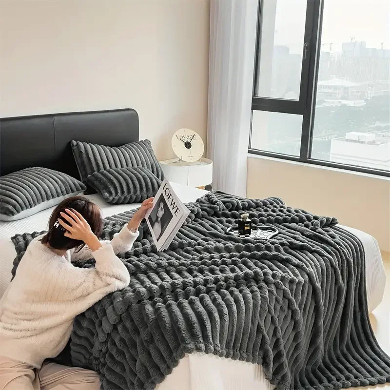 Simplicity Solid Color Thick Wide Strip Blanket