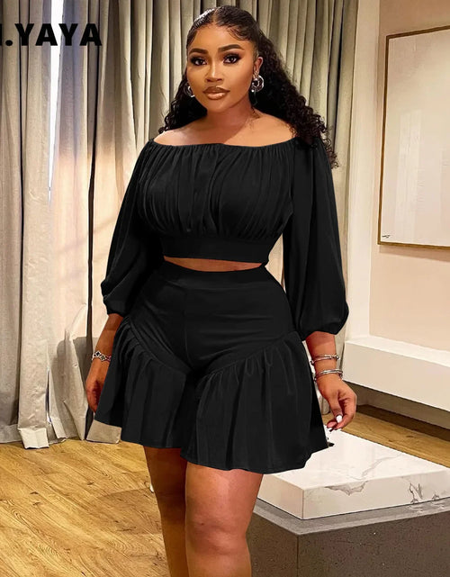 Load image into Gallery viewer, Plus Size Women&#39;s Set Long Sleeve Slash Neck T-Shirt and Shorts 2025  Two 2 Piece Set Outfits

