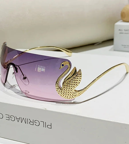 New Fashion Women Oversized Rimless Sunglasses Luxury Brand Swan Shaped Sun Glasses Trendy Large Frame Sun Glasses UV400