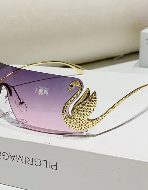 Load image into Gallery viewer, New Fashion Women Oversized Rimless Sunglasses Luxury Brand Swan Shaped Sun Glasses Trendy Large Frame Sun Glasses UV400
