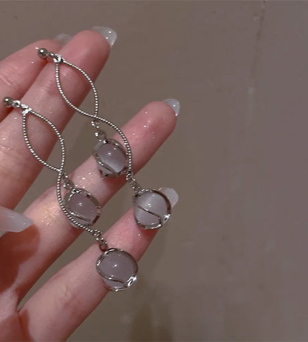 Elegant Long Copper Drop Earrings with round Cut Synthetic Gems