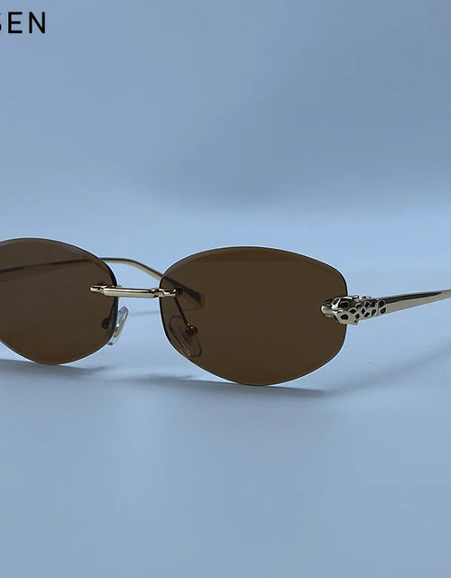 Load image into Gallery viewer, Vintage Rimless Oval Punk Sunglasses for Men Leopard Head Frameless UV400 Gradient Lens Hip Hop Outdoor Shades Luxury Designer Eyewear
