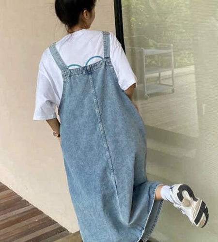 Spring Denim Overall Dress Women Sleeveless Jeans Dresses Fashion Female Solid Slip Casual Loose Strap Dresses