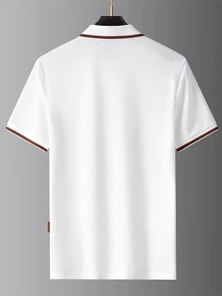 Luxury Brand Men's T-shirt Loose Fit Turn Down Collar Short Sleeve Polo Shirt Soft Solid