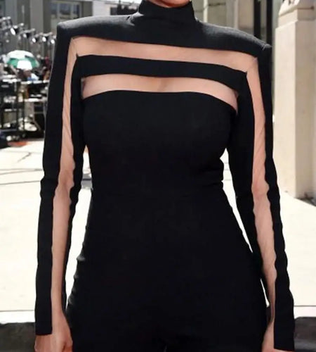 Female Fashion Sexy Mesh Split-Joint High Neck T-Shirts 2025 New Spring Long Sleeves Solid Color Skinny Tops For Women