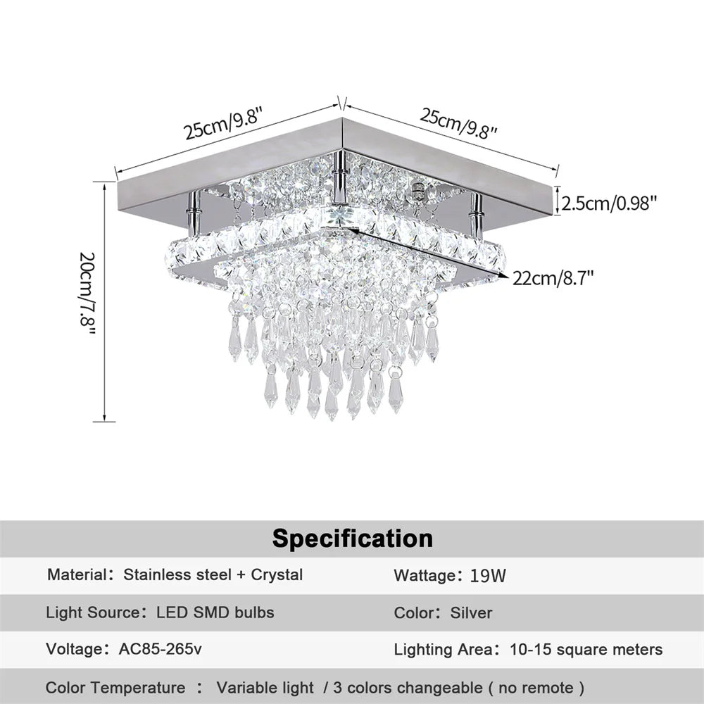 Luxury Crystal Square Bright Led Chandelier Modern Pendant Light Ceiling Lamp Dimmable Flush Mount Bedroom Dinning Living Room