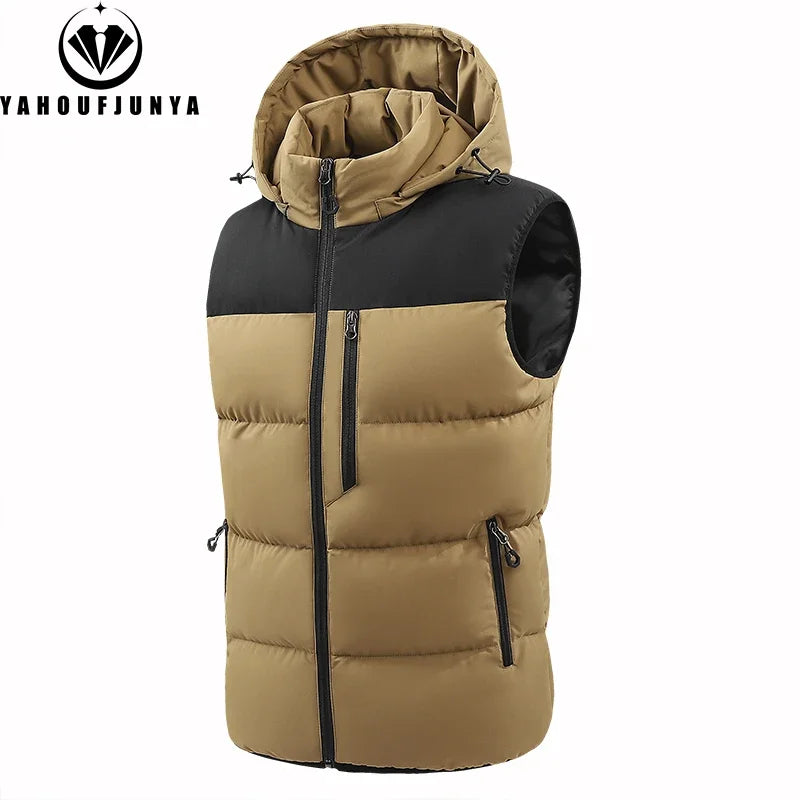 Hots Winter Men Outdoor Windproof Fleece Detachable Hooded Vest Men Sleeveless