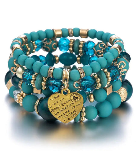 4Pcs/Set Boho Ethnic Handmade Crystal Beaded Heart Bracelet Set for Women Female Bohemia Jewelry Chain Bangle Ethnicity Fashion