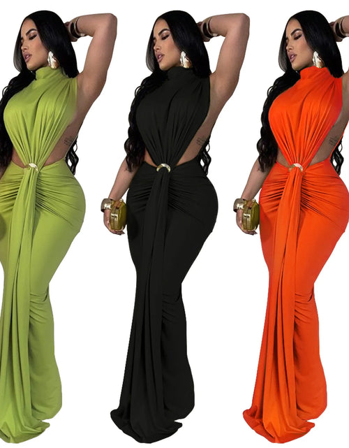 Load image into Gallery viewer, Women O-neck High Split Stacked Bodycon Midi Maxi Dress 2024 Evening Party Club Long Dress
