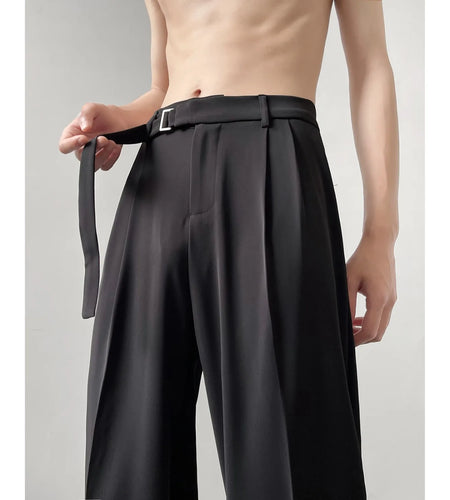 Retro High-end Belt Design Straight-down Trousers Men's Trendy Brand Loose Wide-leg Casual Pants
