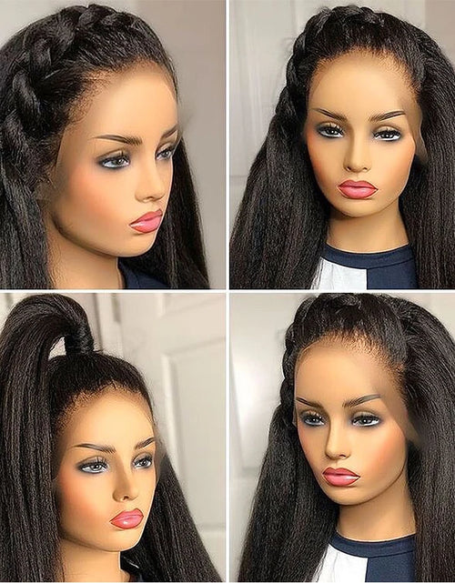 Load image into Gallery viewer, 13x4 Kinky Straight Lace Front Human Hair Wig With Kinky Edges Baby Hair Glueless Yaki Straight HD Lace Frontal Wigs For Women
