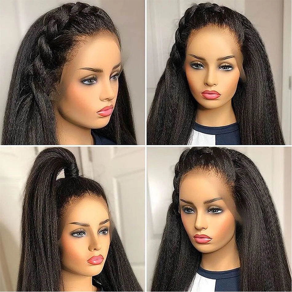 13x4 Kinky Straight Lace Front Human Hair Wig With Kinky Edges Baby Hair Glueless Yaki Straight HD Lace Frontal Wigs For Women