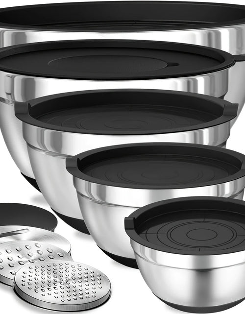 Load image into Gallery viewer, 8pcs Mixing Bowls with Airtight Lids Stainless Steel Mixing Bowl Set, Attachments  Bottoms, Black Kitchen Bowls, Baking Serving
