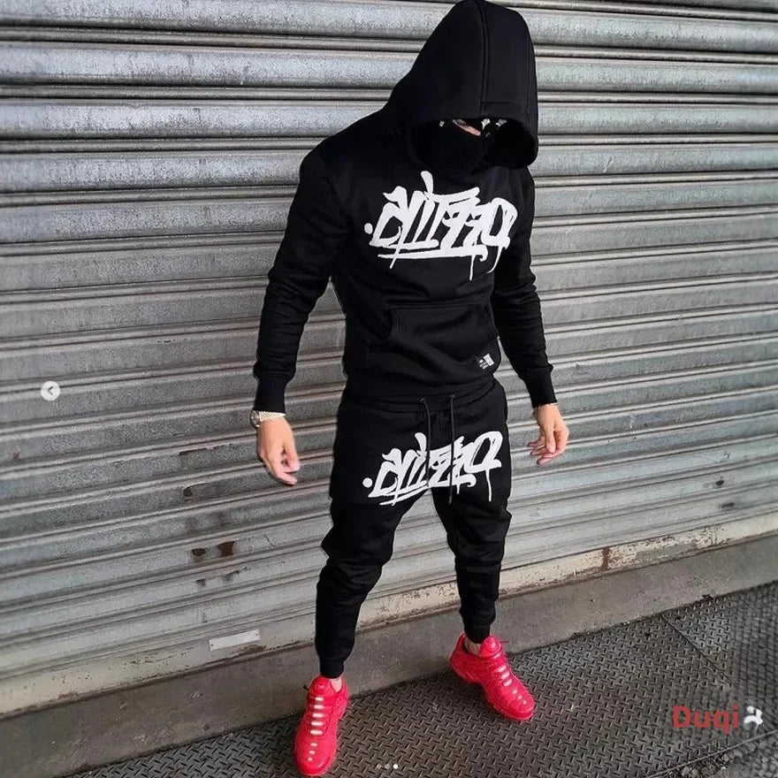 Men's sportswear, new fashion hip hop suit two-piece set hoodie printed sweatshirt comfortable casual style