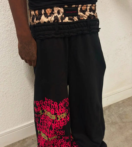 Men's Retro Double Waist Casual Streetwear Pants Hip-Hop Gothic Harajuku Loose Fit Y2K Letter Pattern Sports Trousers