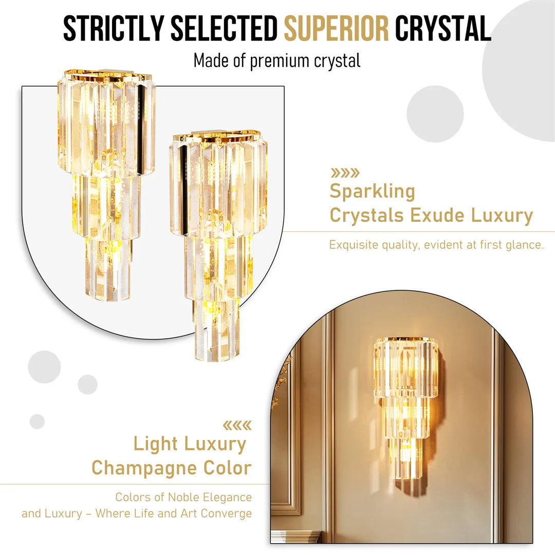 LUVODI Luxury Crystal Wall Lamp 3-Layer Wall Crystal Sconce Light E14 Led Corn Lights