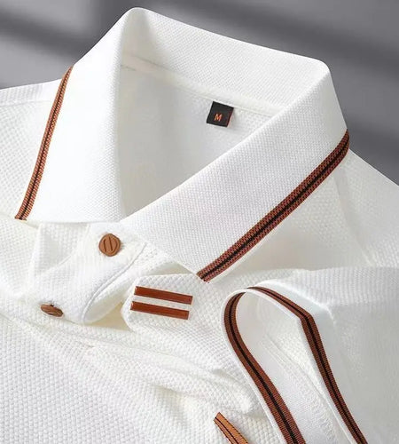 Luxury Brand Men's T-shirt Loose Fit Turn Down Collar Short Sleeve Polo Shirt Soft Solid