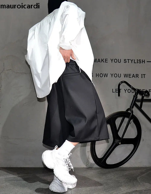 Load image into Gallery viewer, Baggy Casual Black Wide Leg Shorts for Men Elastic Waist Drawstring Loose Fitting
