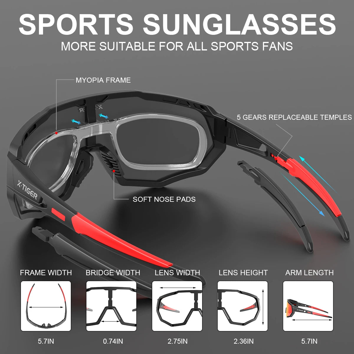 X-TIGER Polarized Photochromic Cycling Glasses Men's Bike Eyewear UV400 Road MTB Bicycle Goggles with 3/5 Lenses Sports Sunglasses