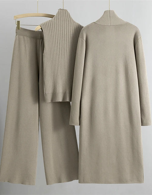 Load image into Gallery viewer, Spring Autumn 3 Piece Women Cardigan Tracksuits Fashion Knitted Pant Set Ladies Sweater Suit Vintage Fashion Ladies 3 Piece Set
