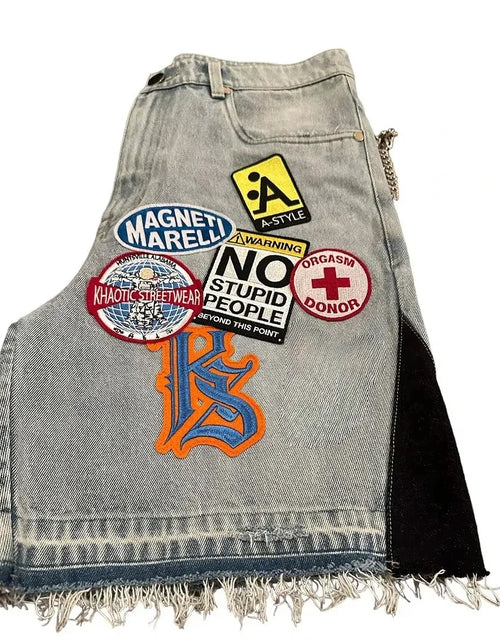 Load image into Gallery viewer, Y2K Men Hop Cartoon Graphics Loose Camo and Denim Casual Shorts

