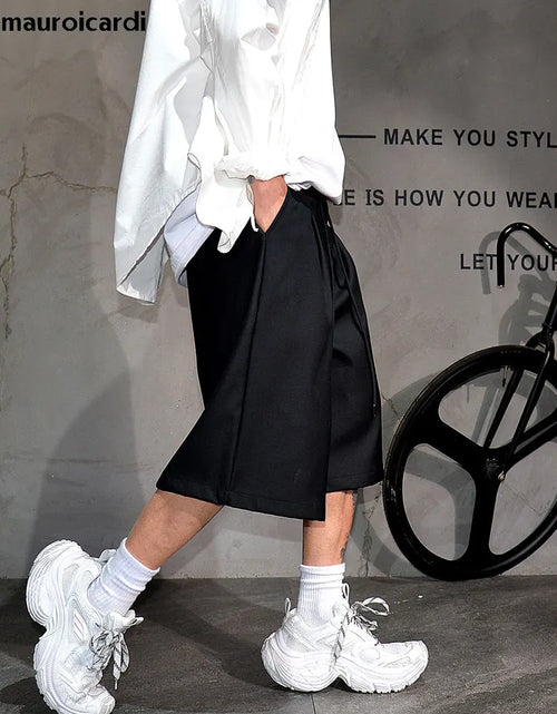 Load image into Gallery viewer, Baggy Casual Black Wide Leg Shorts for Men Elastic Waist Drawstring Loose Fitting
