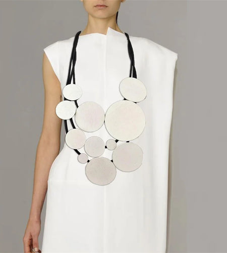 Fashion Jewelry Women Pendant Necklace Bohemian Ethnic Long White Round Piece Accessories