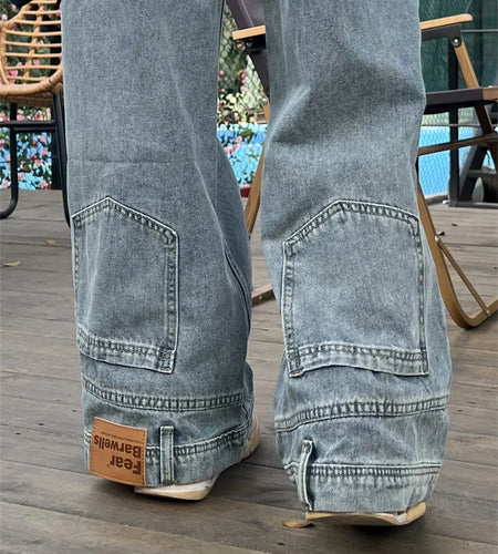 Fashion American Retro Baggy High Waisted Jeans Woman High Street Denim Pants Reversible Trousers Streetwear Loose Jeans