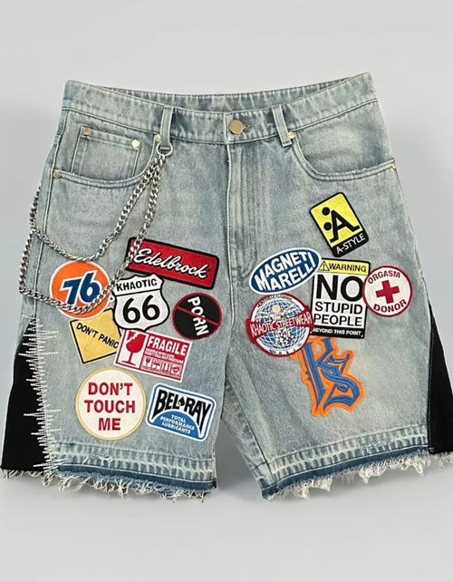 Load image into Gallery viewer, Y2K Men Hop Cartoon Graphics Loose Camo and Denim Casual Shorts
