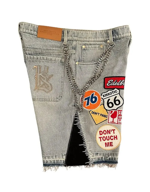 Load image into Gallery viewer, Y2K Men Hop Cartoon Graphics Loose Camo and Denim Casual Shorts
