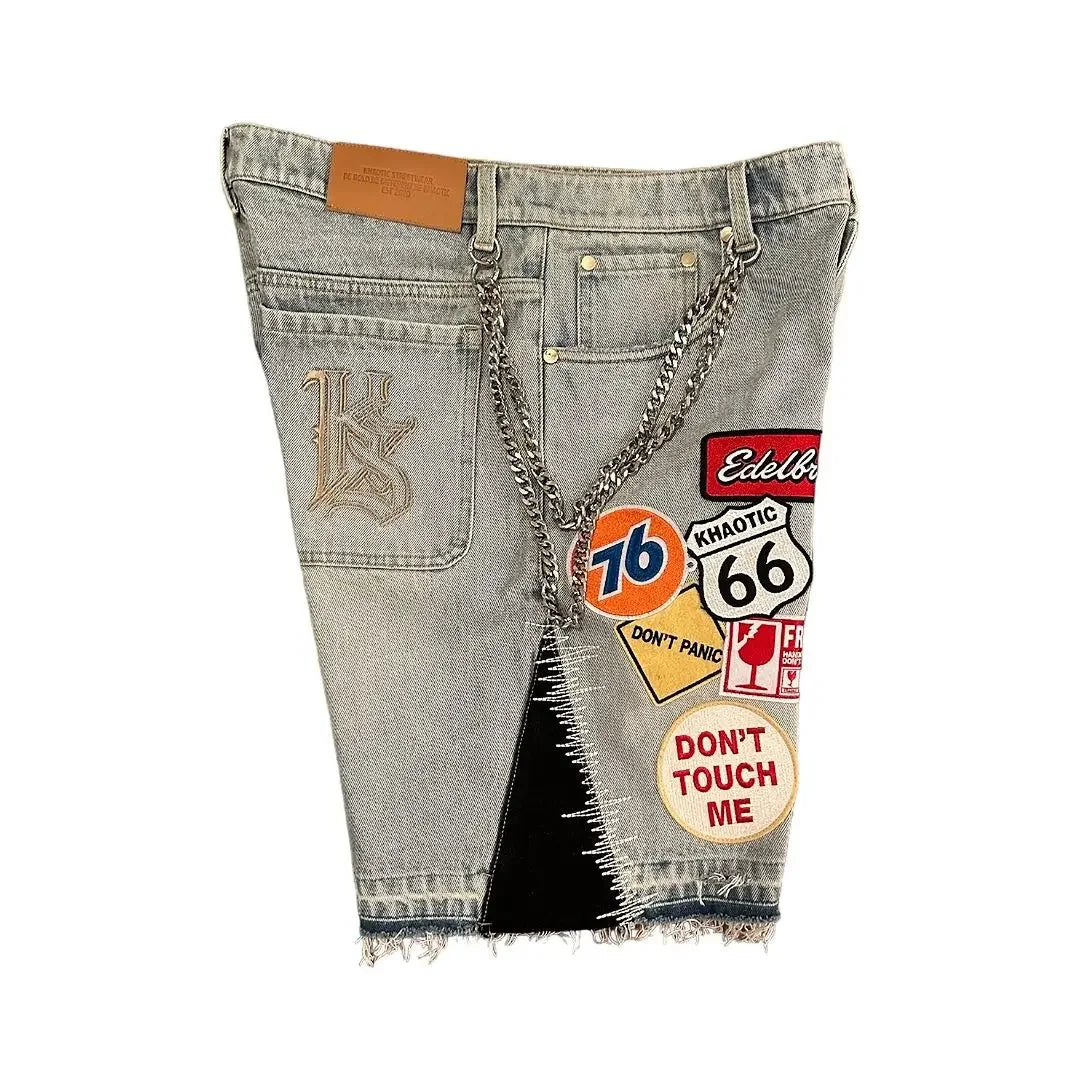 Y2K Men Hop Cartoon Graphics Loose Camo and Denim Casual Shorts