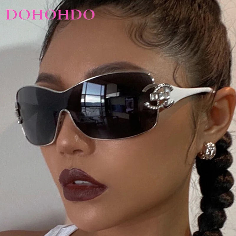 Luxury Rhinestone Oversized One - Piece Frame Y2K Women's Sunglasses Trendy Brand  Eyewear UV400