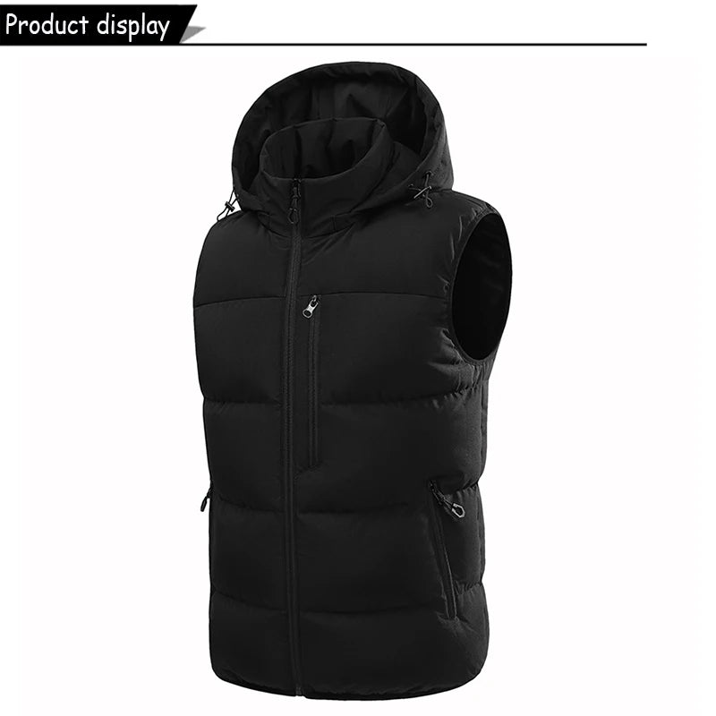 Hots Winter Men Outdoor Windproof Fleece Detachable Hooded Vest Men Sleeveless