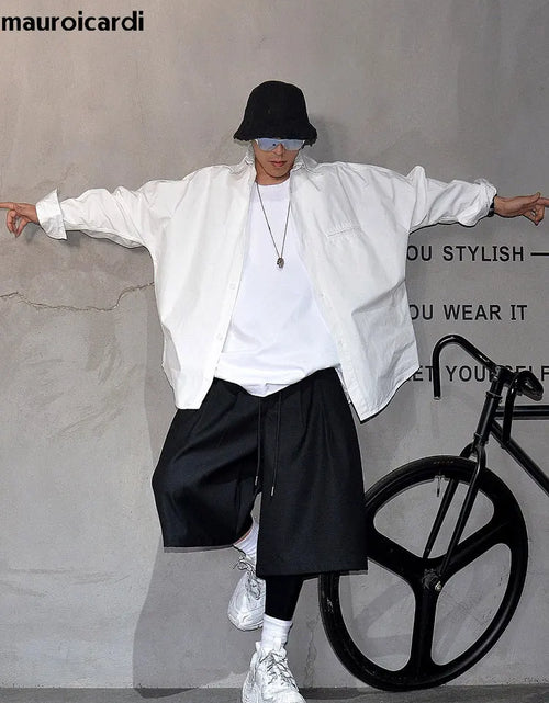 Load image into Gallery viewer, Baggy Casual Black Wide Leg Shorts for Men Elastic Waist Drawstring Loose Fitting
