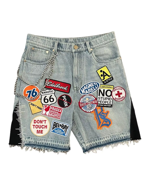 Load image into Gallery viewer, Y2K Men Hop Cartoon Graphics Loose Camo and Denim Casual Shorts
