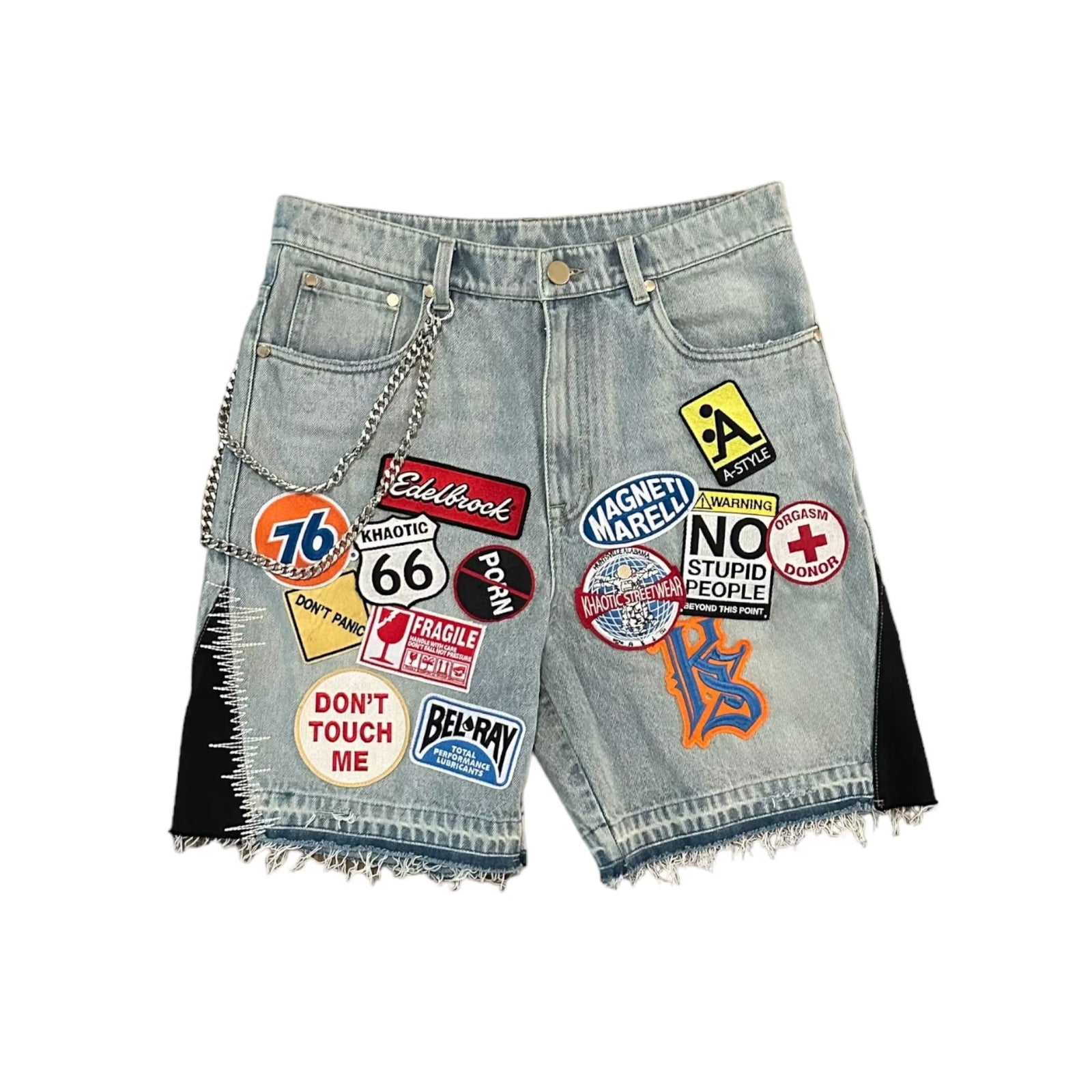 Y2K Men Hop Cartoon Graphics Loose Camo and Denim Casual Shorts