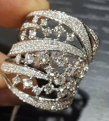 Gorgeous Wide Ring Hyperbole Style Zirconia Finger Accessory for Wedding Party Jewelry Anniversary Women's Fashion Ring