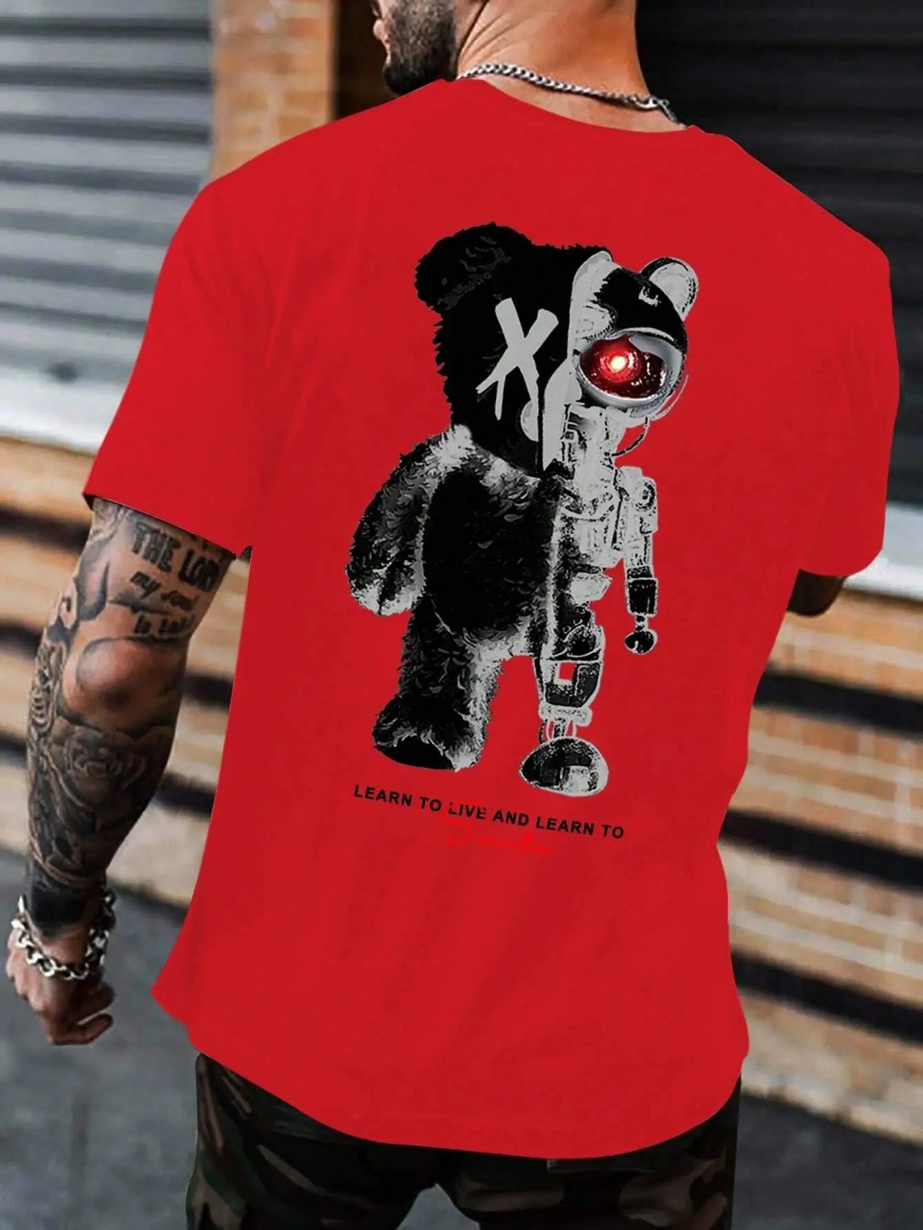 Half A Ted Bear, Half A Robotic Bear Printed Mens Tshirt