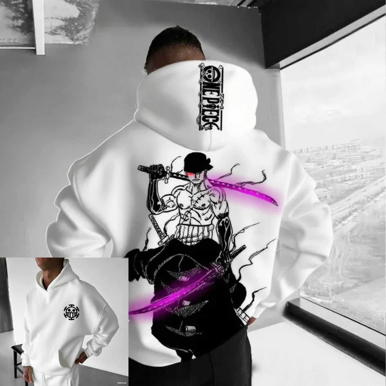 Men's Zoro Anime Men Hooded Sweatshirt Spring Cotton Streetwear Casual Hoodie Graphic Print Cosplay Long Sleeve Hoodie