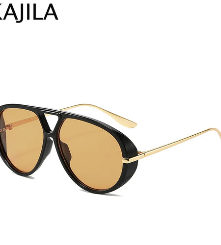 Oversized Oval Punk Pilot Sunglasses Women Big Luxury Brand Metal Frame Mask Eyewear Shield Sun Glasses For Ladies UV400